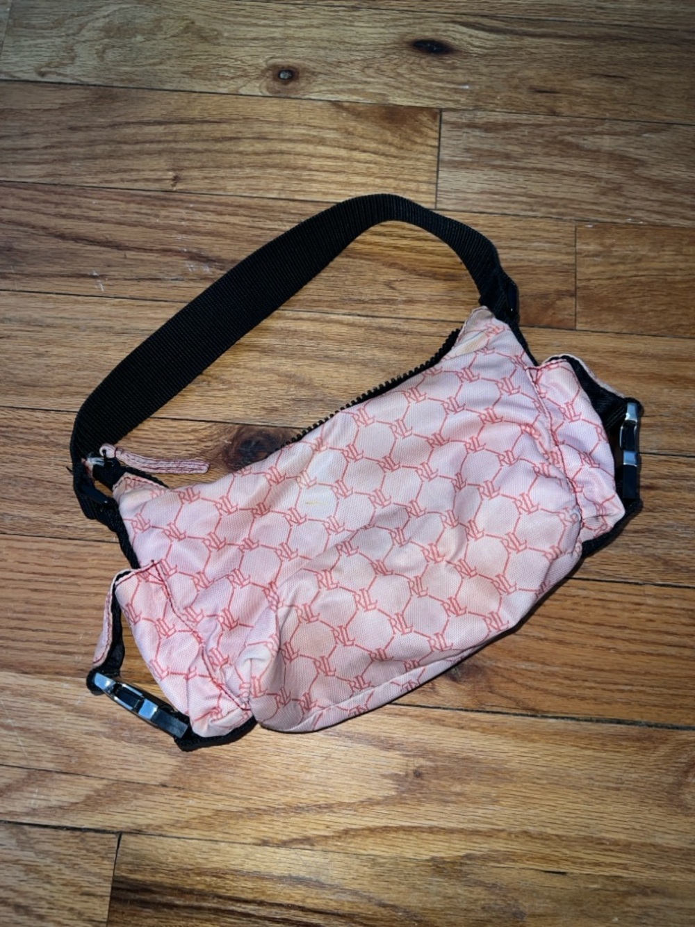 Lauren Ralph Lauren Pink Monogram handBag with Black Strap